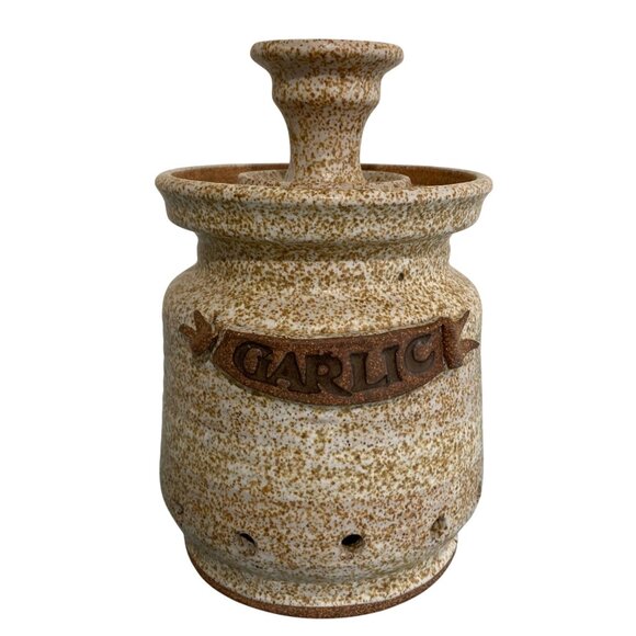 Foxlo California Studio Art Pottery Signed Garlic Jar Pot With Lid - Picture 1 of 9